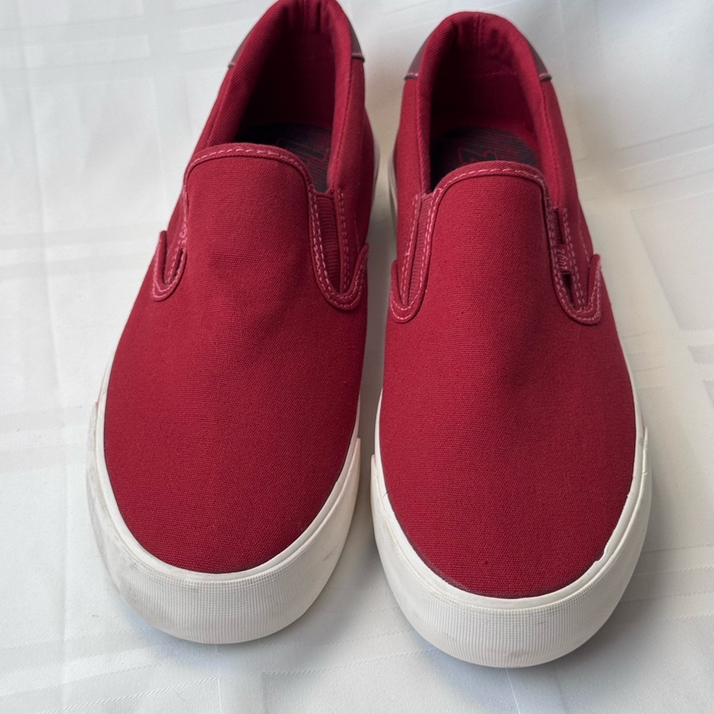 Lugz Red and White Slip-On Sneakers with Canvas Upper